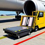 **Image of Airport Cargo Handling:** Speedy and precise cargo handling at an airport, showcasing the heart of logistics with modern technology like barcode scanning and efficient loading into an aircraft.