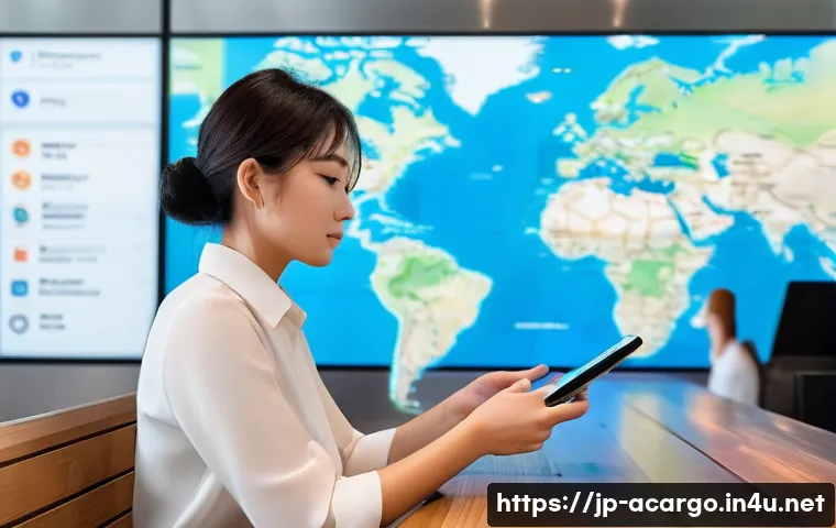 항공화물과 관련된 유용한 모바일 앱 - **Prompt 1: Real-time Cargo Tracking on Mobile**
    A sophisticated, high-angle shot featuring a pr...