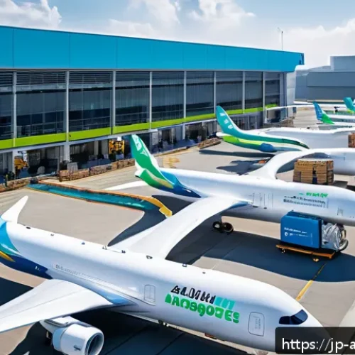 항공화물과 글로벌 무역의 상관관계 - A high-tech airport cargo terminal bustling with automated robotic arms sorting colorful packages ra...