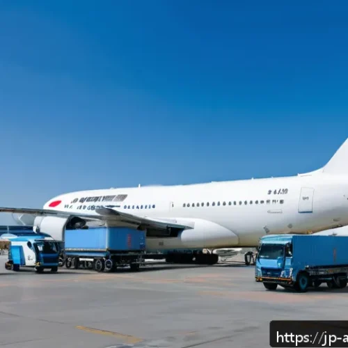 항공화물 실무 강의 추천 - A modern Japanese airport cargo terminal bustling with activity during the day, showcasing workers i...